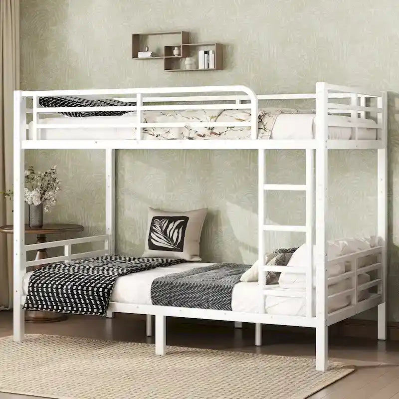 Metal Twin XL over Twin XL Bunk Bed for Teens and Adults �C Space-Saving, Noise Reduced, No Box Spring Needed, White