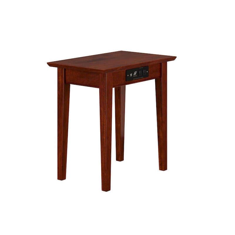 Solid Hardwood Side Table with Built-In Charging Station