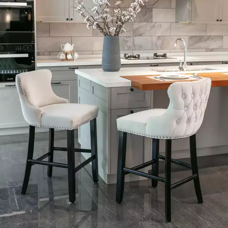 Modern Velvet Wing-Back Counter Stools Set of 2 - Upholstered Bar Chairs for Kitchen, Cafe