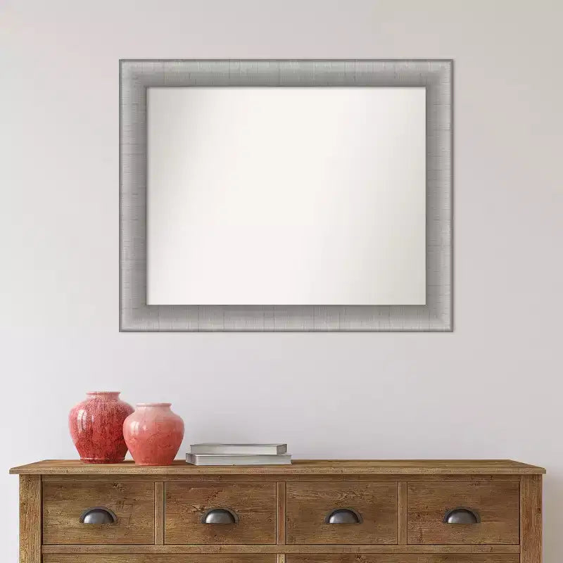 33 x 27 Non-Beveled Elegant Bathroom Wall Mirror Brushed Pewter Rectangle Wall Mounted