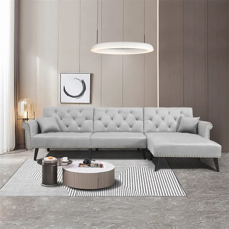 Aukfa Velvet Convertible Sleeper Sectional Sofa Bed - 114.5 W