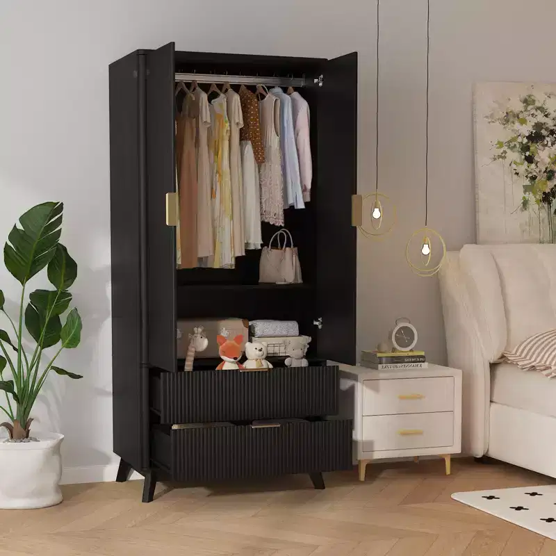 COZONY 71 Armoire Wardrobe Closet with Drawers, Modern Wooden Bedroom Storage Cabinet with Adjustable Shelves & Hanging Rod