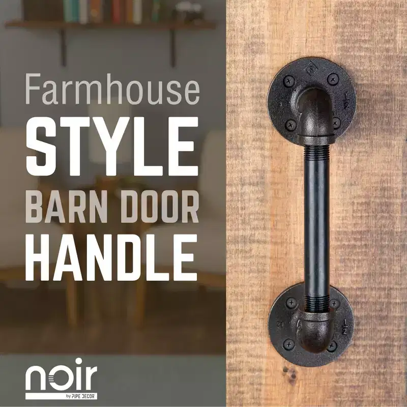 Pipe Decor 1/2 in. x 6 in. Noir Black Barn Door Handle - 10.5 in. L
