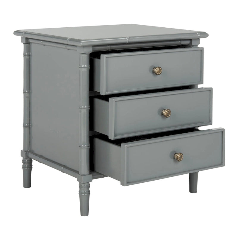 Modern Coastal 3-Drawer Nightstand with Bamboo-Style Frame & Gold Pulls
