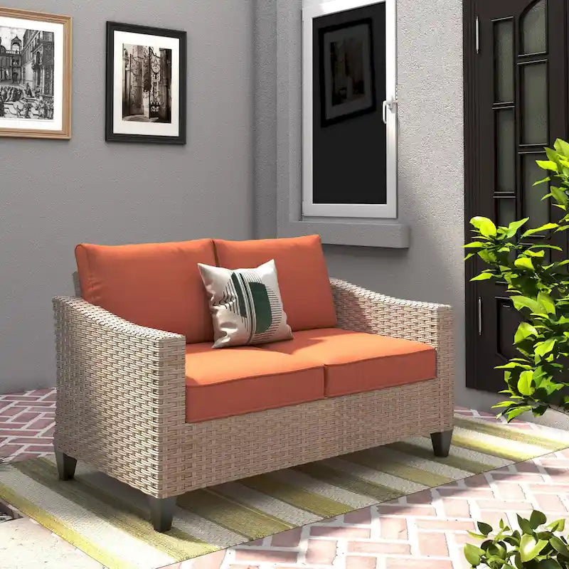 XIZZI Outdoor Wicker Loveseat Patio Sofa with Cushion