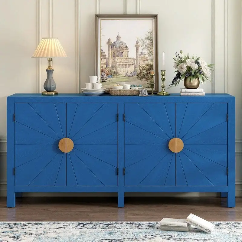 Ash Veneer Cabinet with Radiating Line Pattern Doors