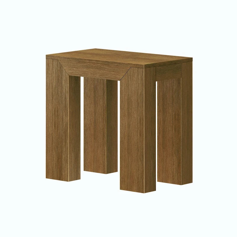 Modern Rectangular Solid Pine Wood Side Table with Wirebrush Finish