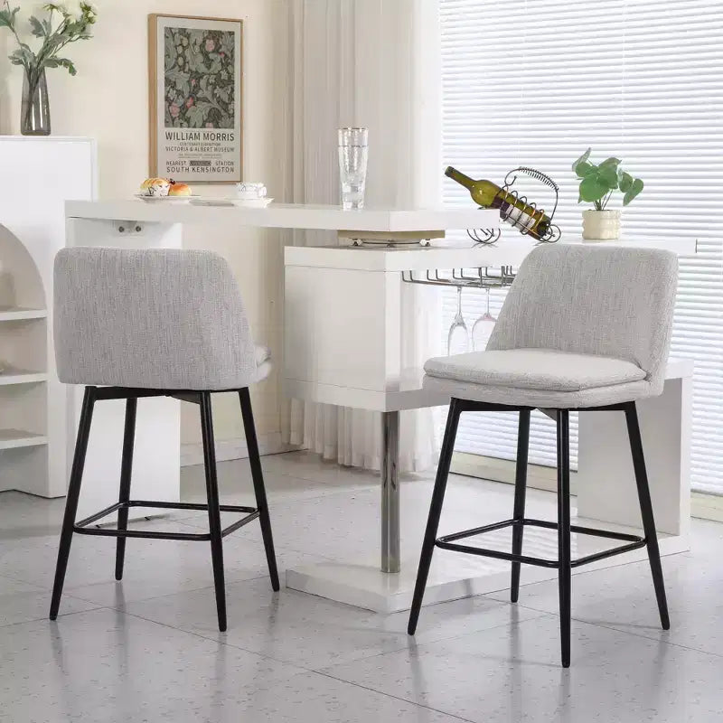 Counter Height Swivel Bar Stool, Linen & Matte Black
