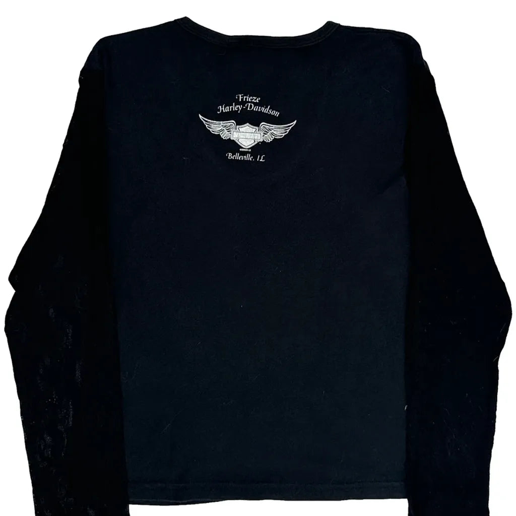 Graphic Long Sleeve T-Shirt Women Black Cotton Regular Fit Large