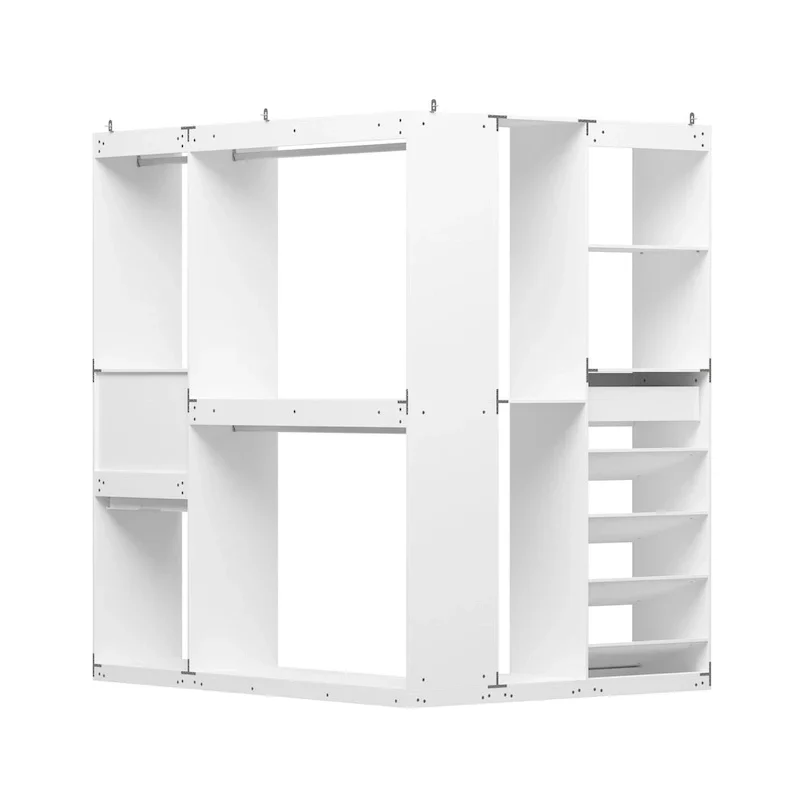 Corner Wardrobe Closet with 2 Hanging Rods, Pants Rack, and Shoe Storage Organizer Armoires