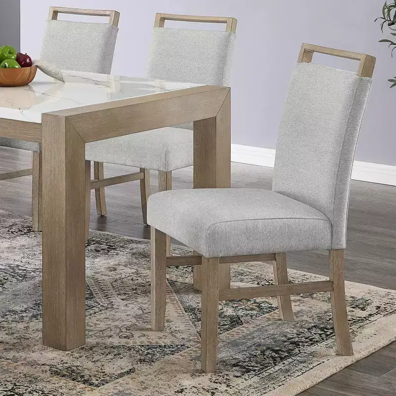 Roundhill Furniture Zelalle Upholstered Dining Chairs, Light Gray Fabric with Rubberwood Legs, Set of 2