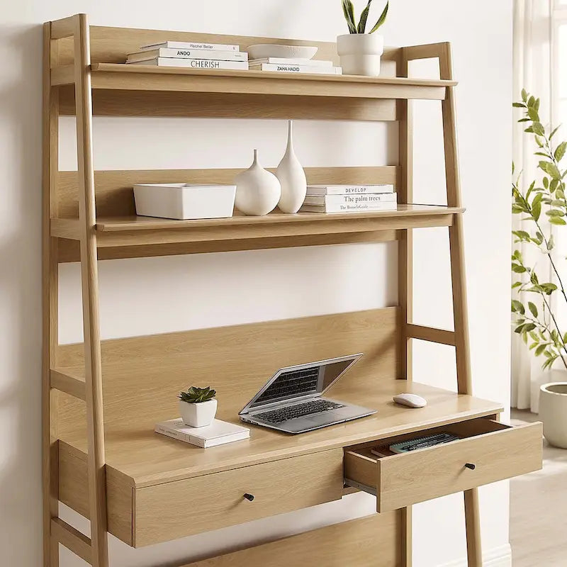 Office Desk with Bookshelf and Storage Drawers