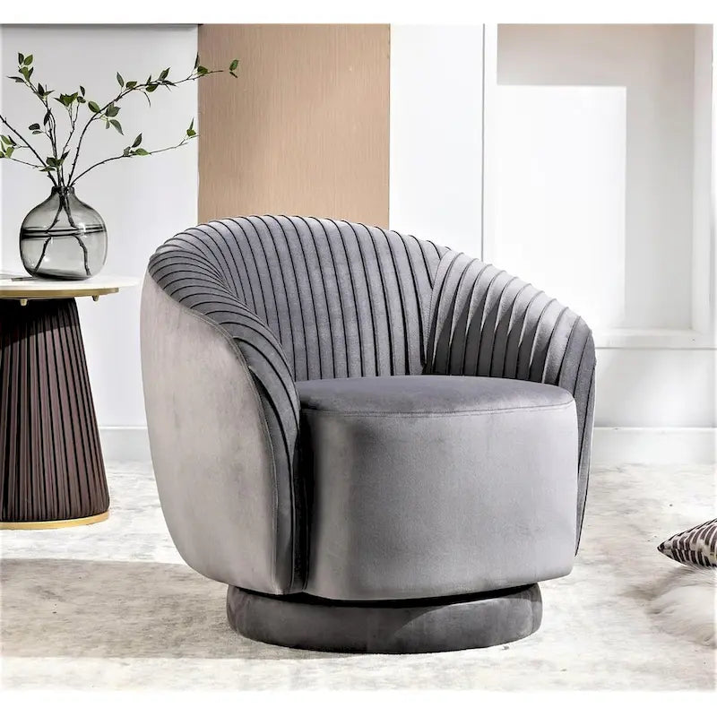 Contemporary Velvet Swivel Barrel Chair with 360�� Rotation