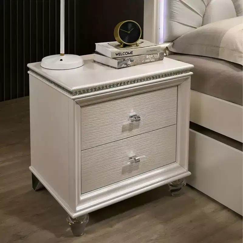 2 Drawer Acrylic Legs Nightstand Pearl White - : Inside + Out