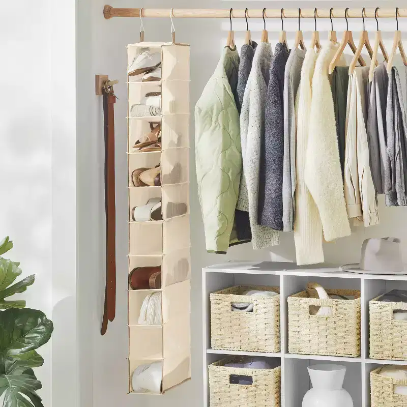 10-tier hanging shoe rack/storage unit, brown color