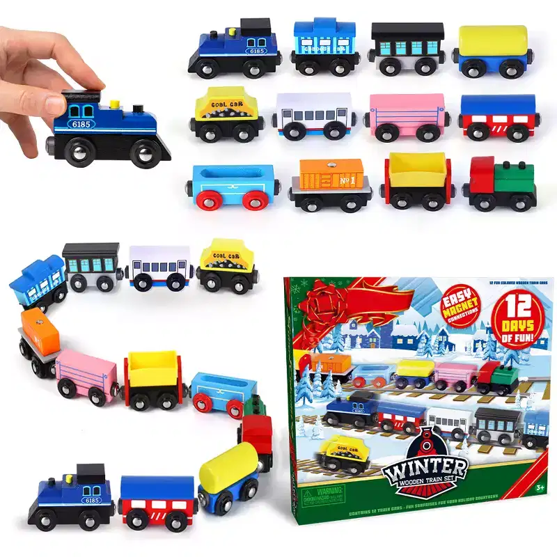 Joyfy 2025 Christmas Advent Calendar  12 Days of Magnetic Wooden Train Cars All Aboard the Holiday Countdown Express!