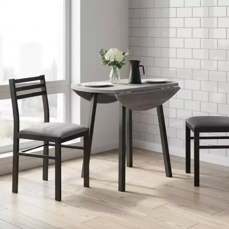 Homy Casa 3-Piece Drop-Leaf Dining Table Set with 2 Chairs  Space-Saving Kitchen Furniture