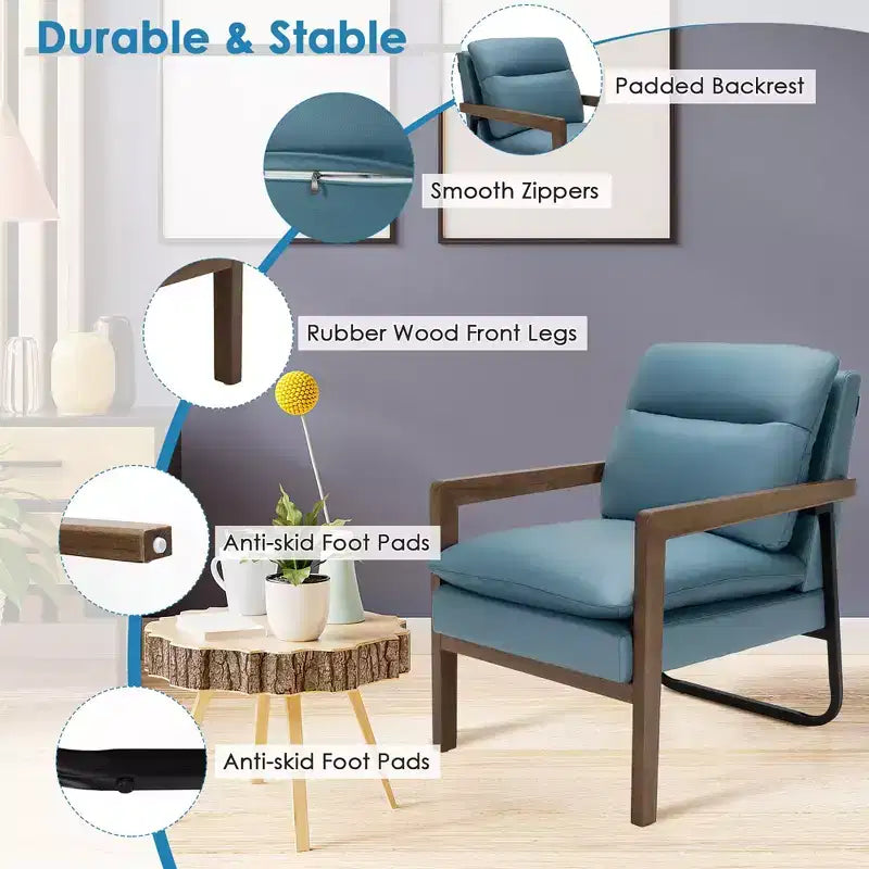 Modern Upholstered Accent Armchair with Rubber Wood Legs