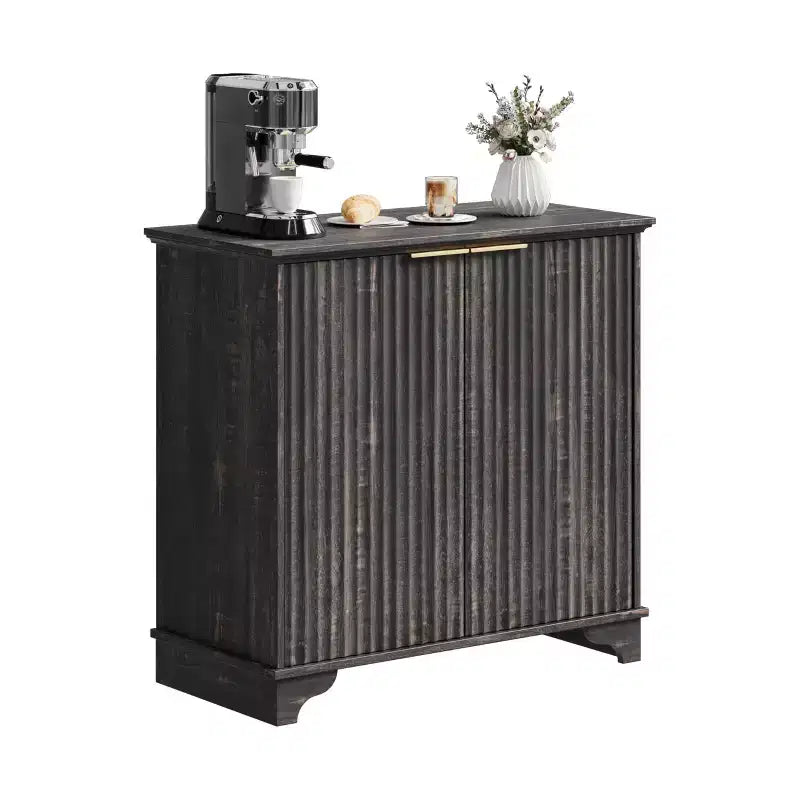 Buffet Cabinet with Fluted Doors, Farmhouse Kitchen Cupboard Storage with Adjustable Shelves, Modern Coffee Bar Cabinet for Home,Natural Oak