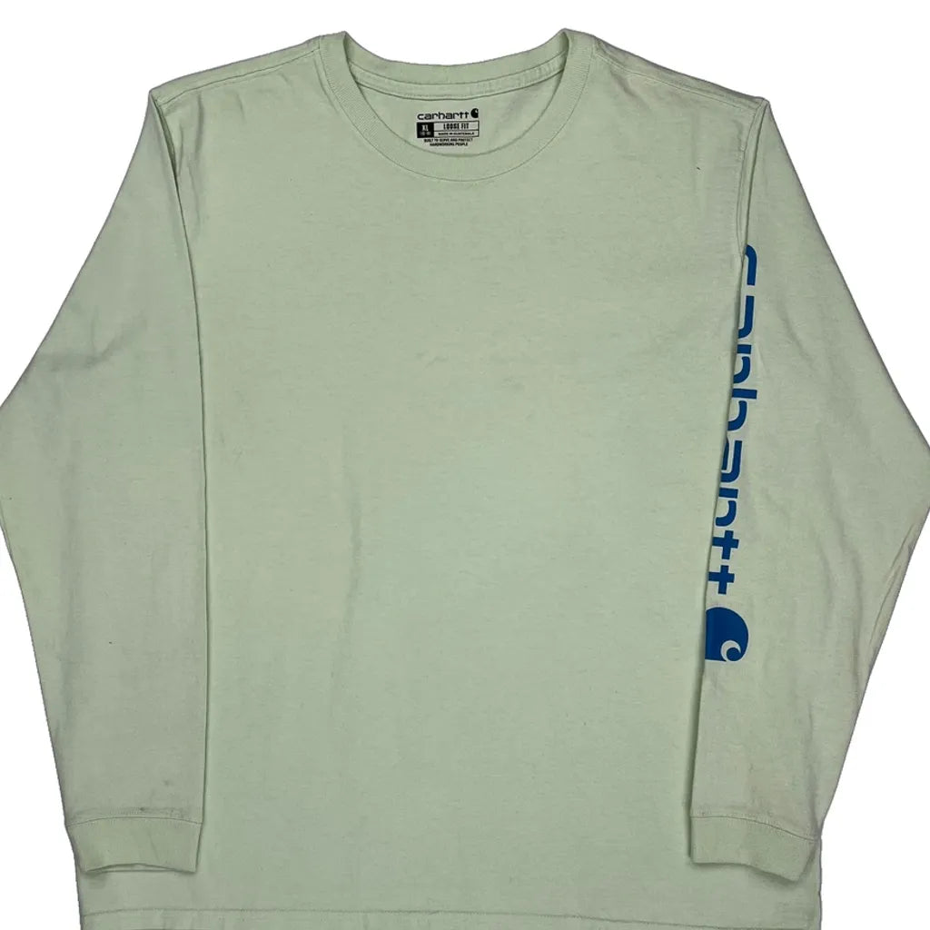 Long Sleeve T-Shirt Women XL Green Cotton Crew Neck Casual Top