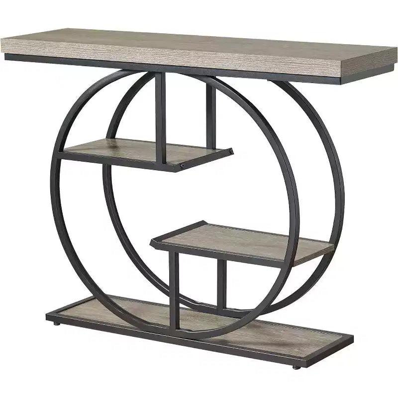 Industrial 4-Tier Console Table with Metal Frame and Wood Shelves