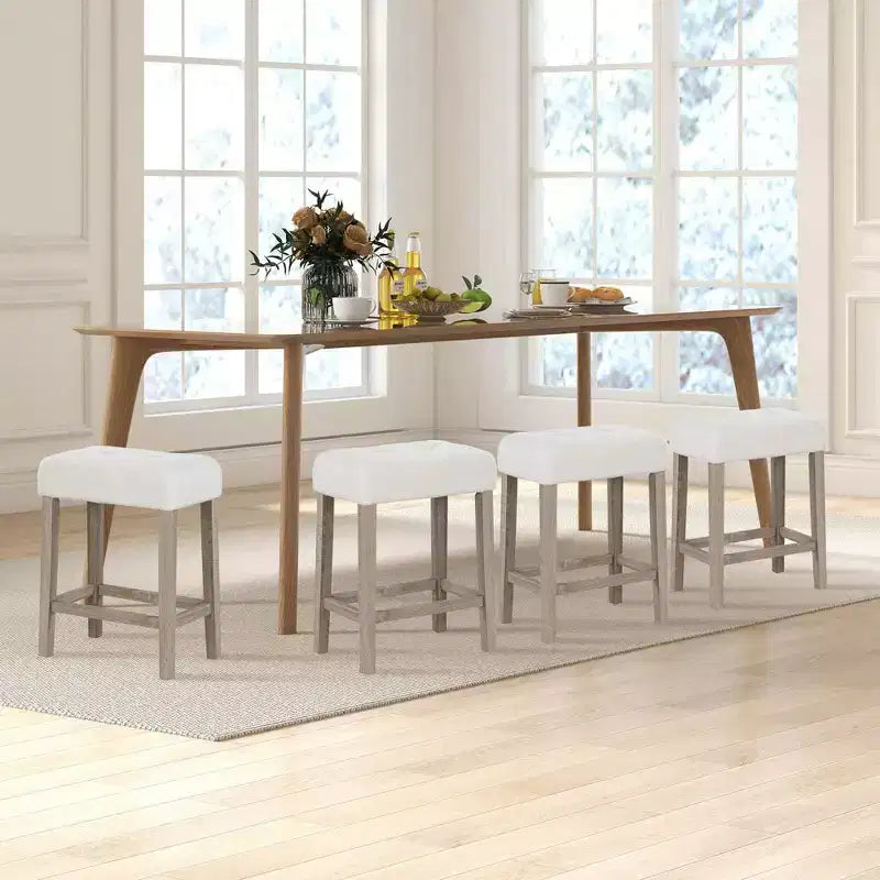 Counter Height Bar Stools Set of 2/4 with Rubber Wood Legs and Footrest