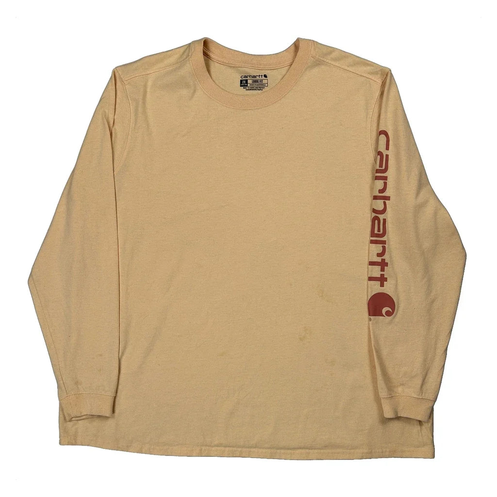 Women's Long Sleeve Crew Neck T-Shirt 2XL Beige Cotton Regular Fit