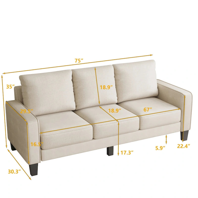 3-Seater Fabric Sofa with Hidden Storage