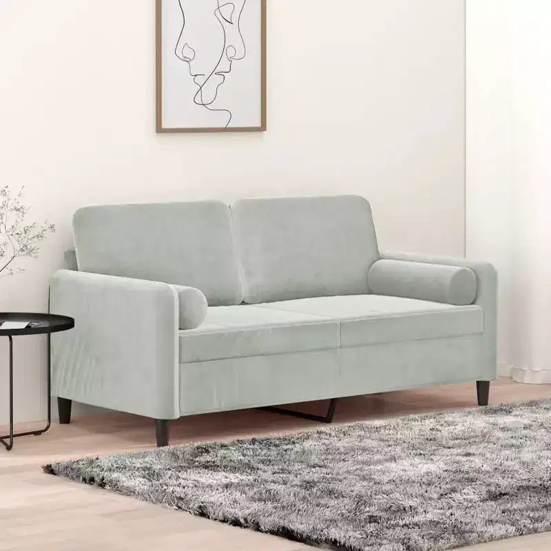 vidaXL 2-Seater Sofa with Throw Pillows Light Gray 55.1 Velvet