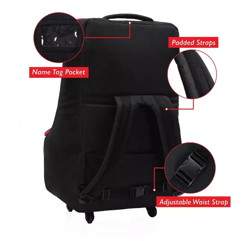 Simple Being Baby Car Seat Travel Bag, Gate Check, Infant Carriers Booster Cover Protector for Air Travel (Black with Wheels)