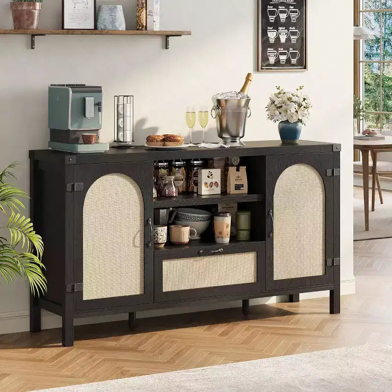47-Inch Rattan Storage Sideboard with Adjustable Shelves and Drawer