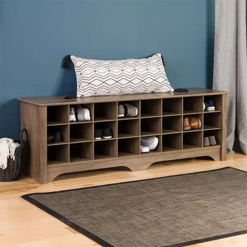 24-Pair Shoe Storage Bench with Cubby Compartments