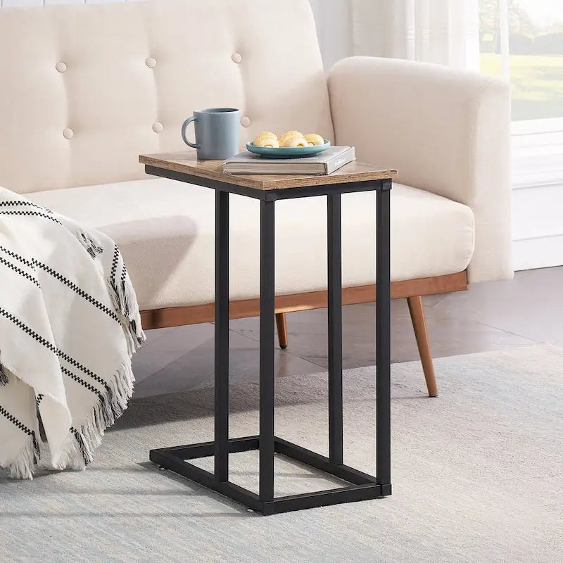 C-Shaped End Table Small Side Table Sofa Table with Metal Frame