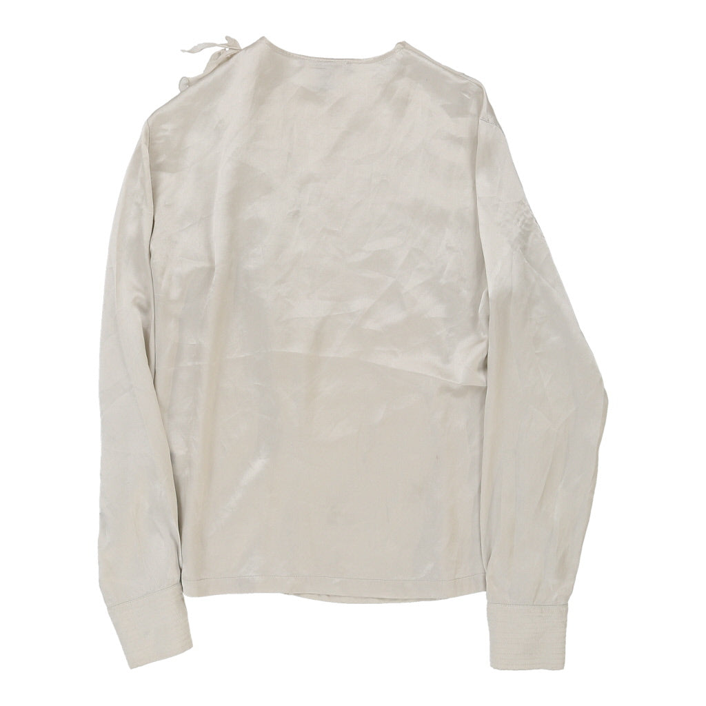 Women's Vintage Silk Blend Blouse in Beige Large Size