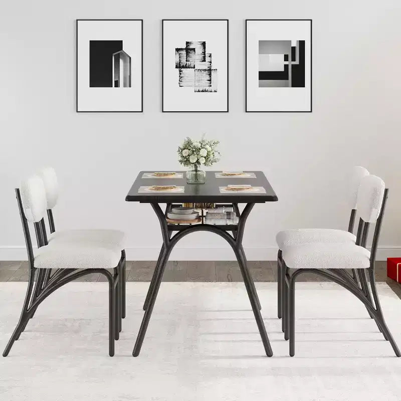 Dining Table Set for 4, Kitchen Table with Boucle Chairs for 4, Modern Rectangular Dining Table with Storage Rack for Small Space