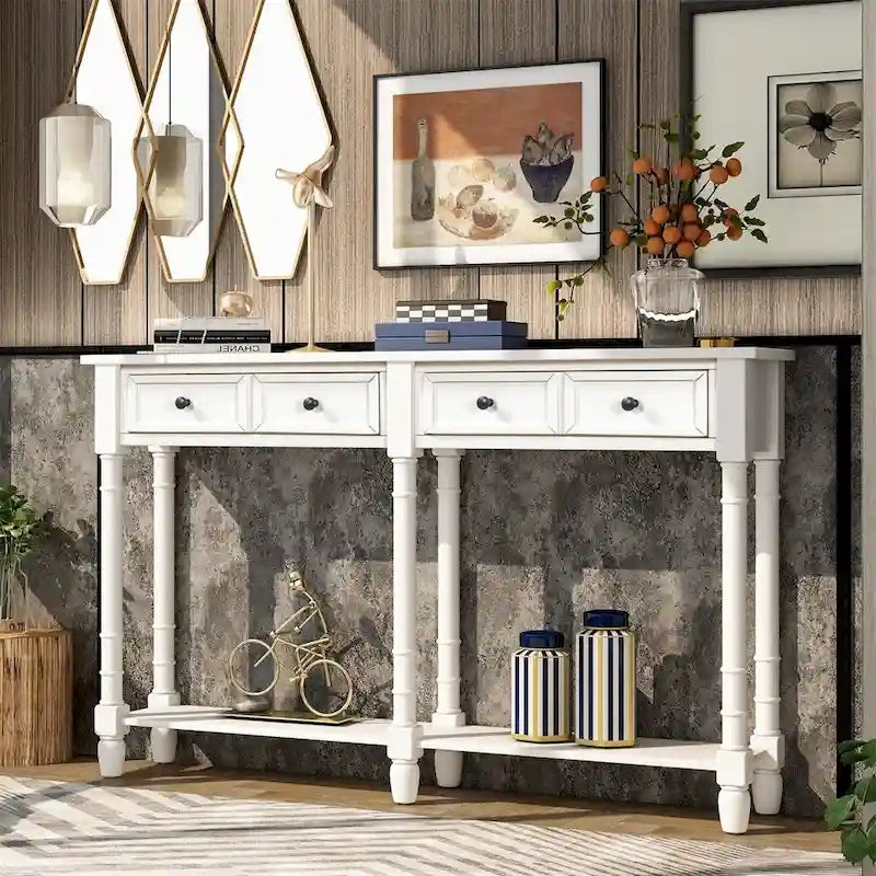 2-Drawer Console Table with Bottom Shelf