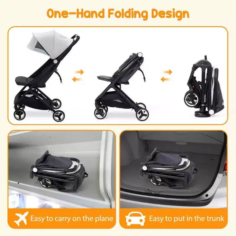 Compact Triple-Fold Baby Stroller with Canopy