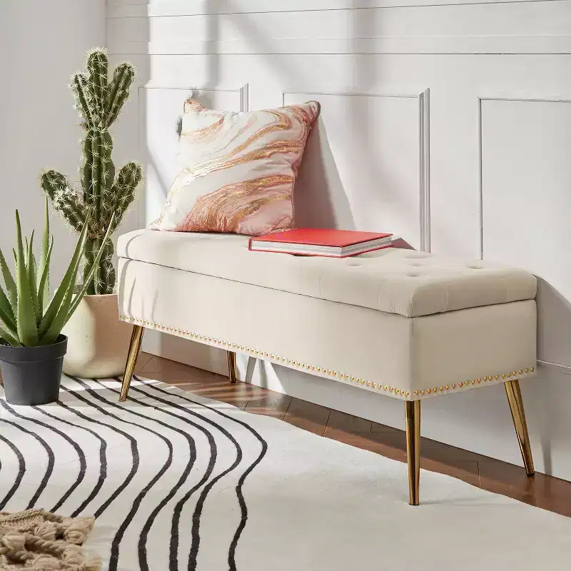 Hippolytus Storage Bench with Nailhead Trim and Button-tufted for Bedroom