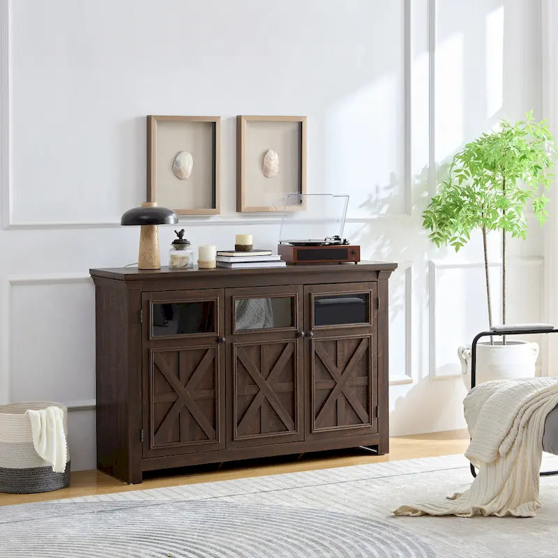 Farmhouse Sideboard Buffet Cabinet with 3 Doors and Adjustable Shelf