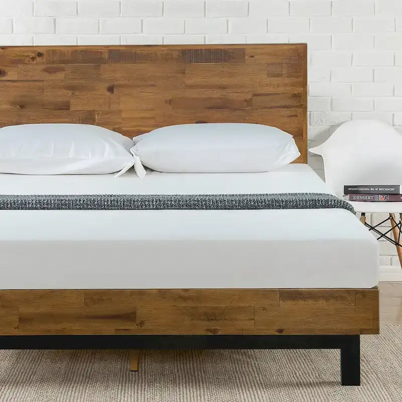 Solid Wood Platform Bed Frame with Adjustable Headboard