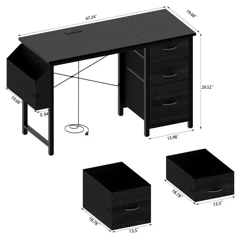 Modern Home Office Computer Desk with Drawers & Shelves, Writing Desk with Side Bag for Study & Office