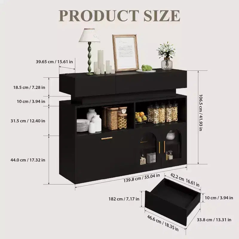 COZONY 55 Coffee Bar Cabinet with 3 Drawers & Charging Station, Kitchen Sideboard Buffet with Adjustable Shelf