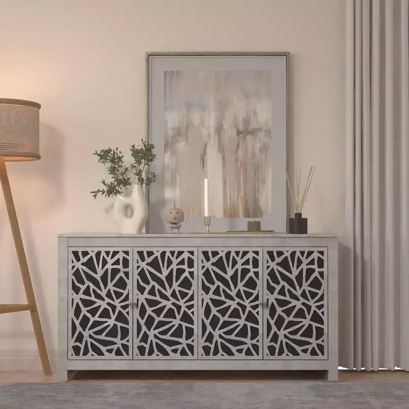 Sideboard with Decorative Cut-Out Doors in Black 58.4 W 15.7 D 30 H