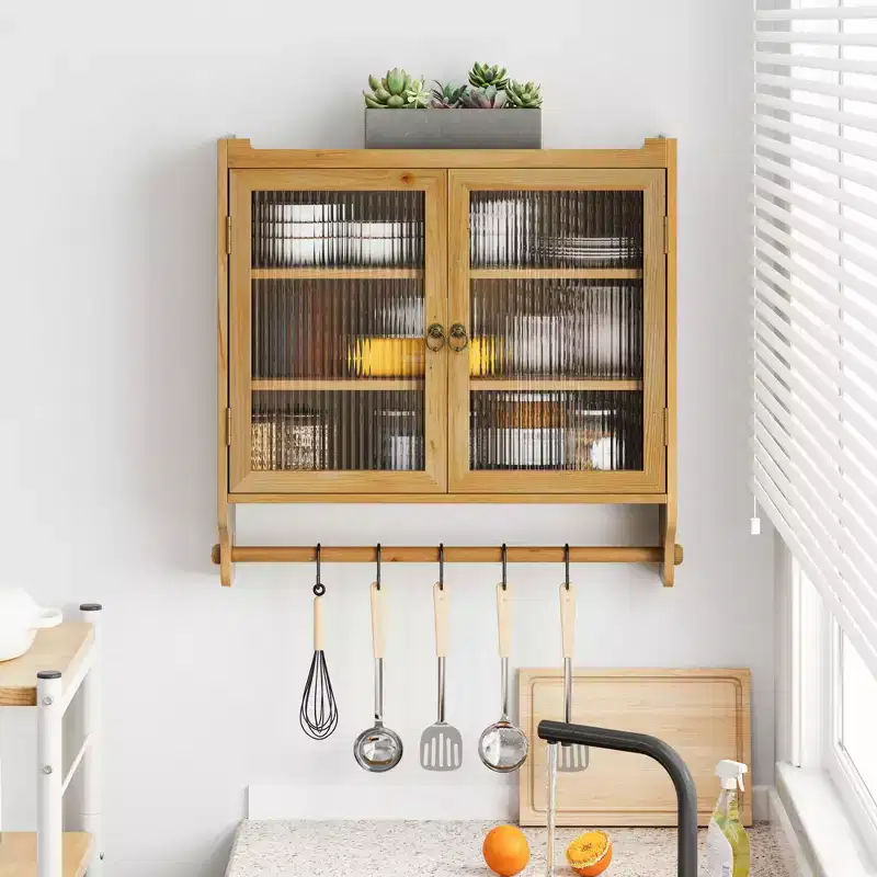 24.8 Vintage Double Door Wall Cabinet With Glass Doors, 3 Tiers and Towel Rack