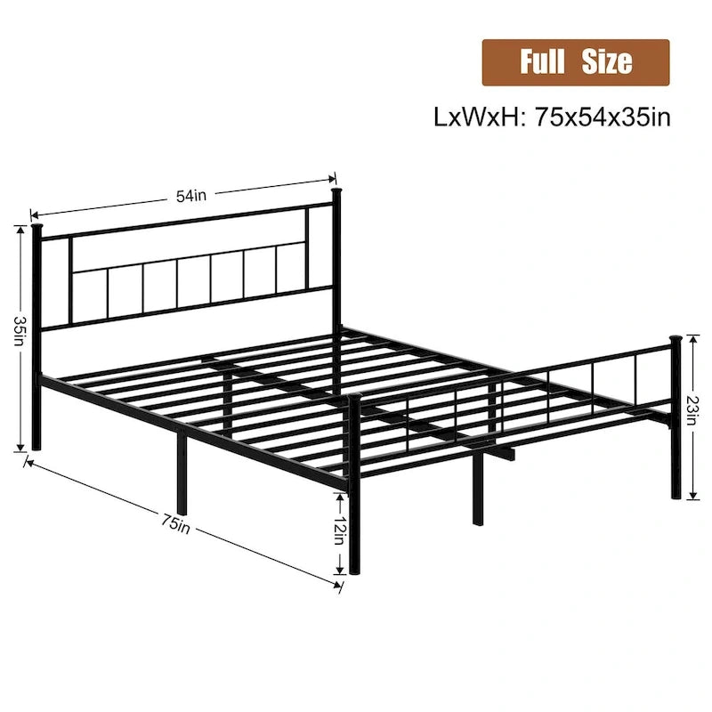 Bed Frame with Headboard and Footboard - Heavy Duty Steel Platform Bed, No Box Spring Needed