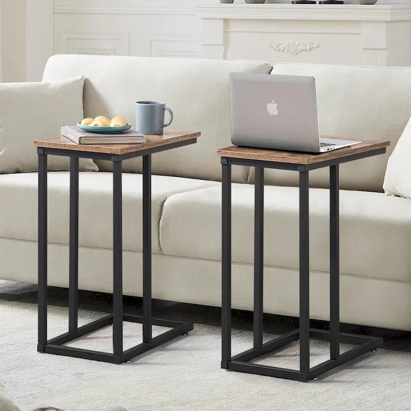 C-Shaped End Table Small Side Table Sofa Table with Metal Frame