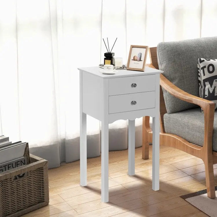 White 2-Drawer Side Table, 16 x 13 x 30 in.