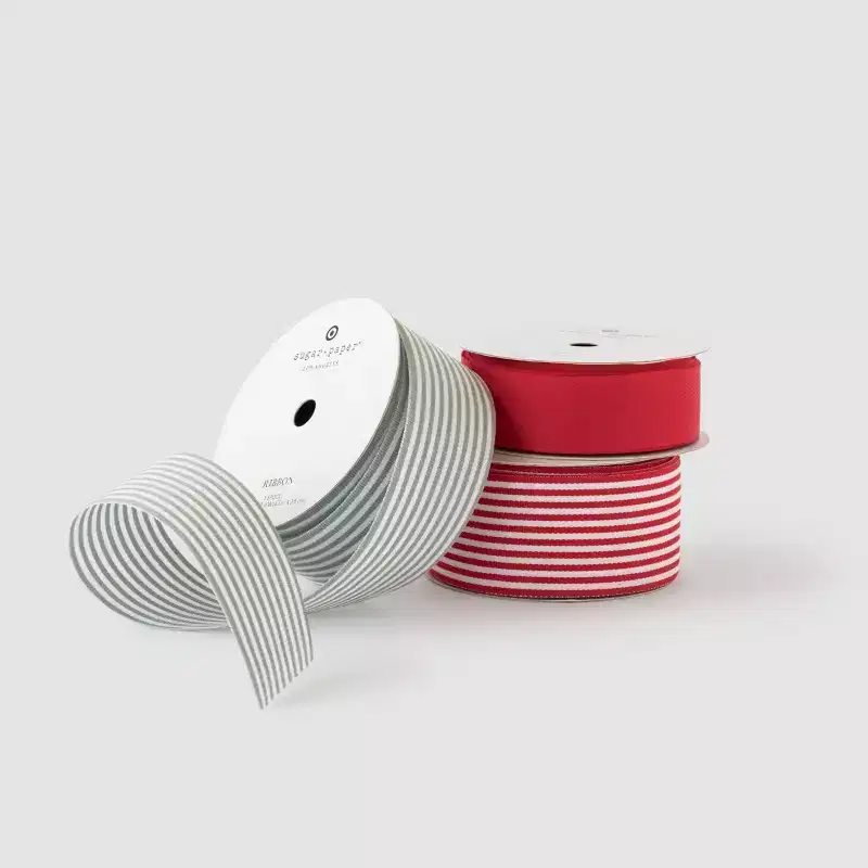 3pk Striped and Solid Christmas Fabric Ribbon Set Red/Green/White - Sugar Paper™ +
