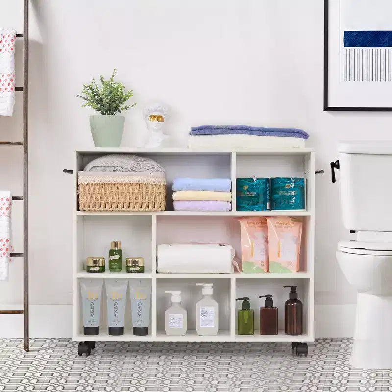 3-Tier Kitchen Cart with Lockable Wheels and Open Shelves, White