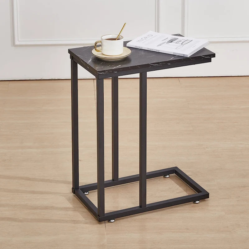 C-Shaped End Table Small Side Table Sofa Table with Metal Frame
